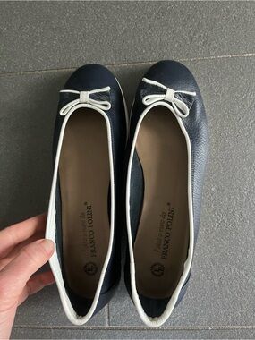 Navy and White Leather Ballet Flats